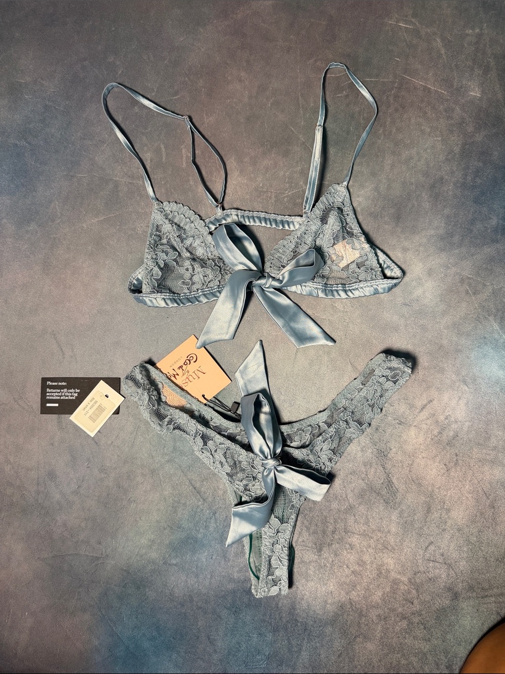 Muse by coco de Mer Bralette & Thong Set in Dusty Blue